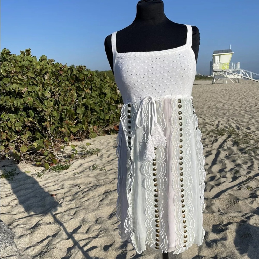 Manoush Dress Knit Crotchet Top Sleeveless Scoop Neck Silk Chiffon Skirt S - Picture 6 of 7